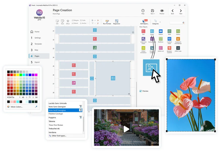 Visueller Editor von WebSite X5, die Desktop-Software zur Erstellung professioneller Websites