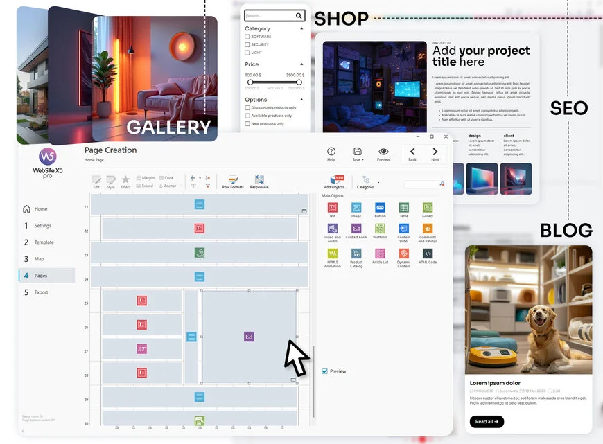 WebSite X5: Software zur Erstellung von Websites mit Drag-&-Drop-Editor, integriertem Blog, E-Commerce- und SEO-Tools. 