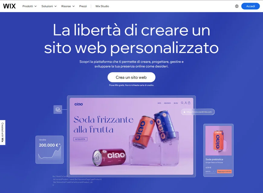 Homepage der Software Wix zur Erstellung von Websites ohne Codierung