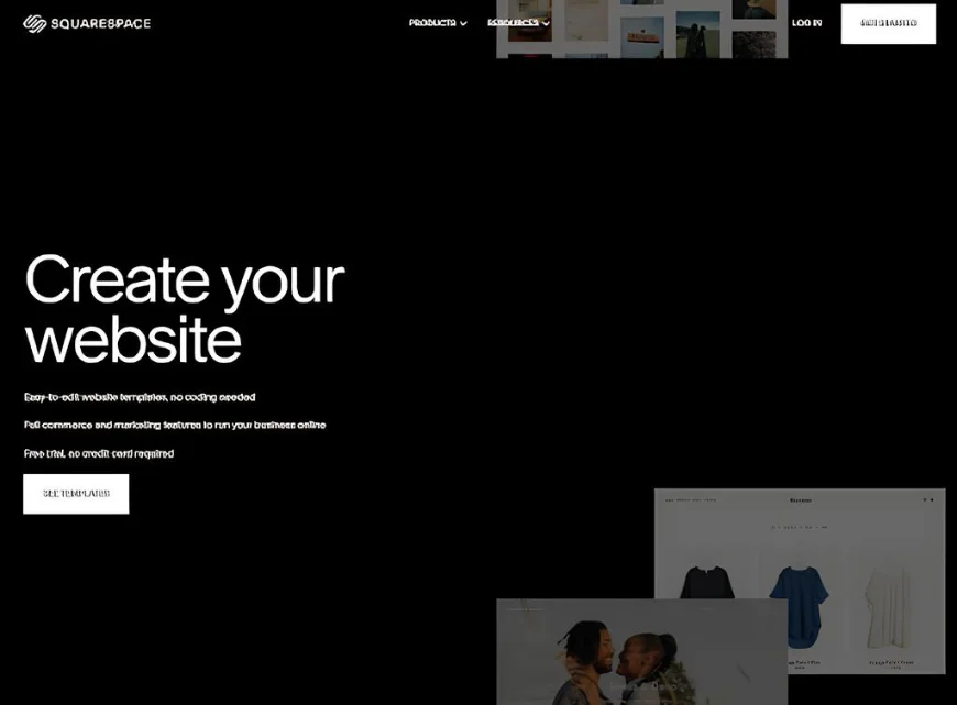 Startseite von Squarespace, einer Software zur Erstellung professioneller Websites mit integrierten Tools. 