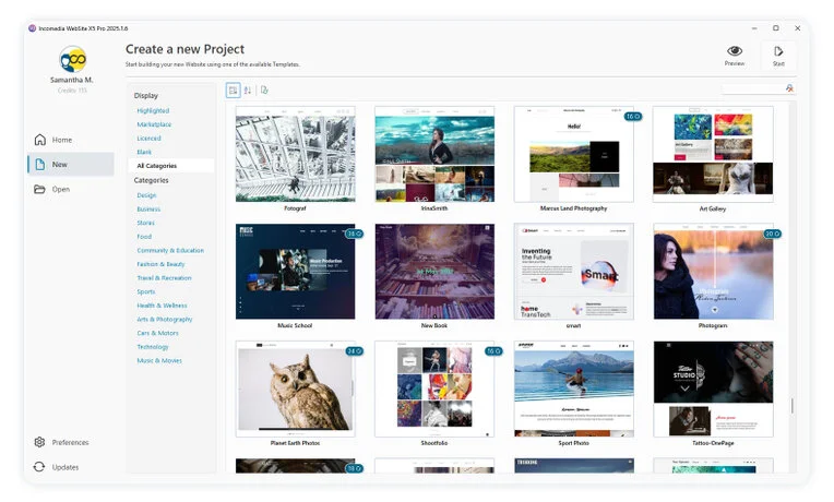 Vorlagengalerie von WebSite X5: Die Desktop-Software zur Erstellung personalisierter Websites