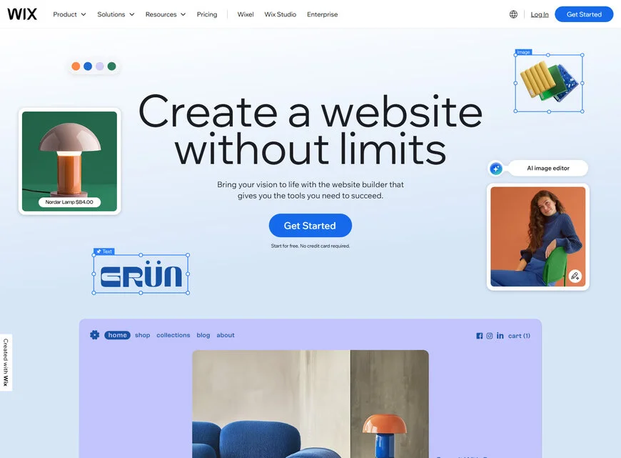 Startseite von Wix, einem der beliebtesten Website-Baukästen zur Erstellung von Websites ohne technische Vorkenntnisse. 